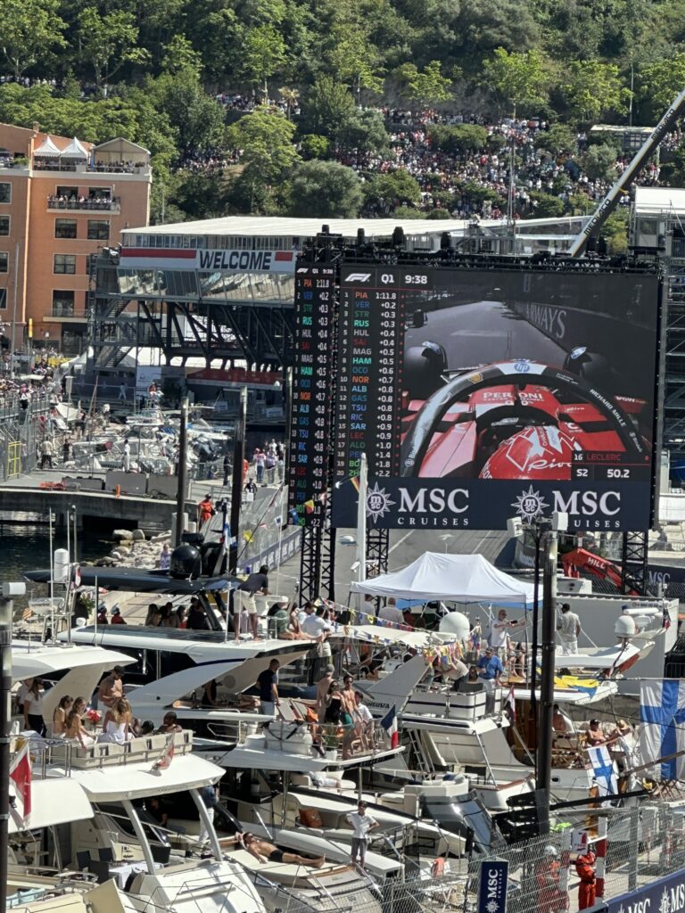 View of boats in the harbour during qualifying for the Monaco Grand Prix 2024