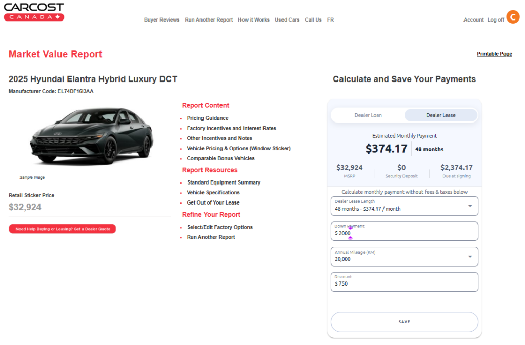 CarCostCanada® Market Value Report