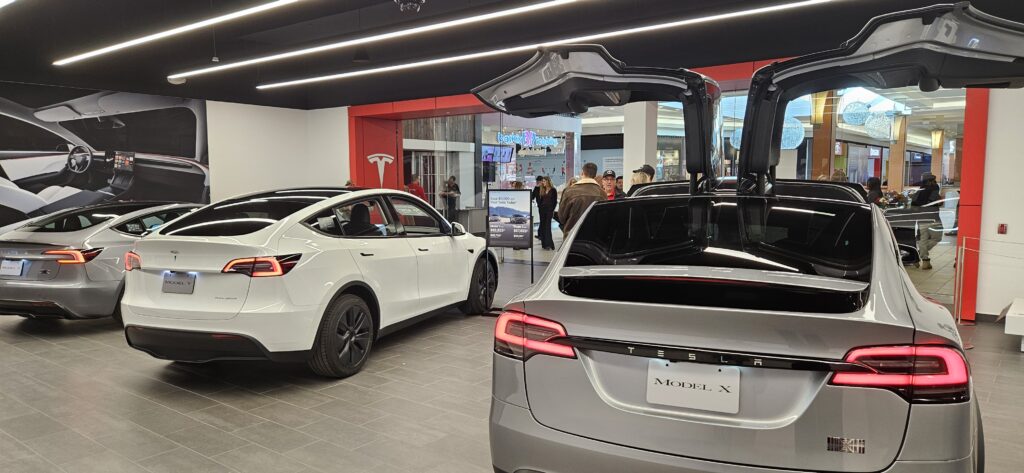 Tesla vehicles at the Sales Centre in Limeridge Mall Hamilton Ontario