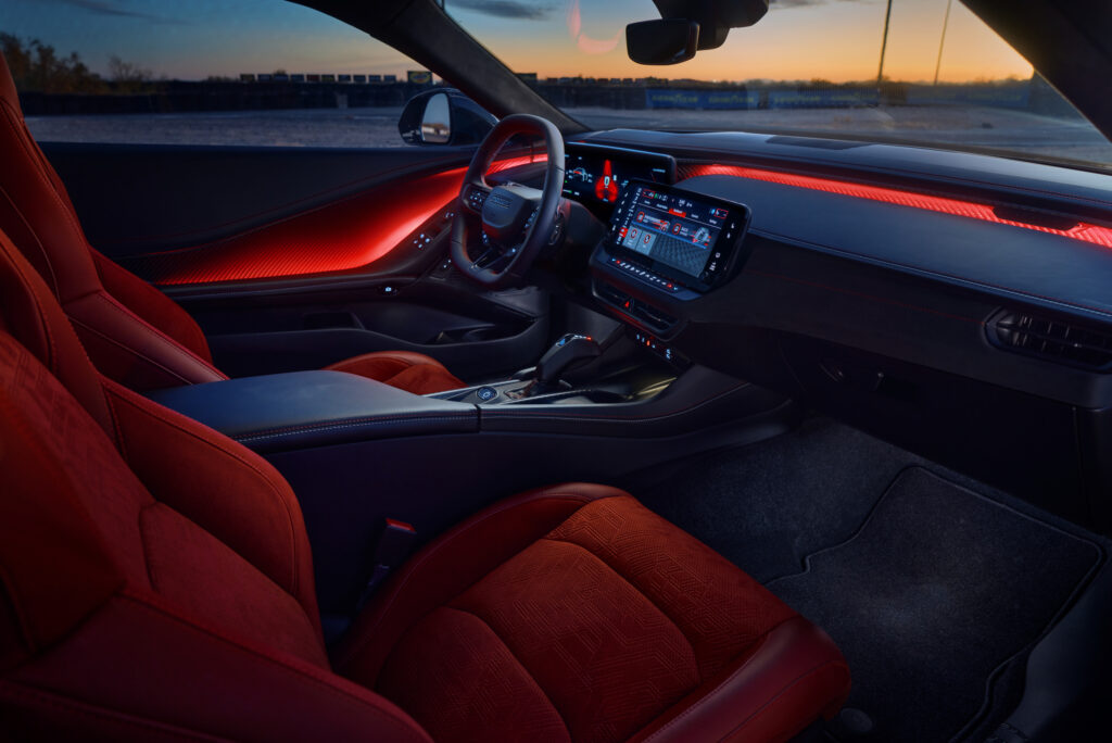 2025 Dodge Charger Daytona Scat Pack interior with Attitude Adjustment lighting.