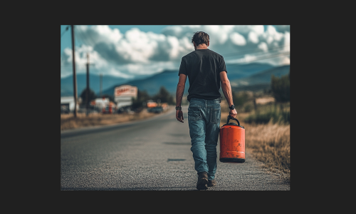 A man carrying a gas can