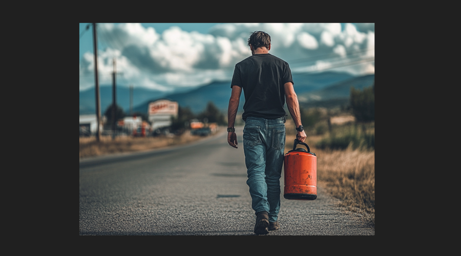 A man carrying a gas can