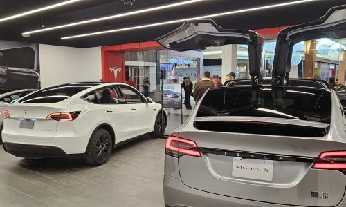 Tesla vehicles at the Sales Centre in Limeridge Mall Hamilton Ontario