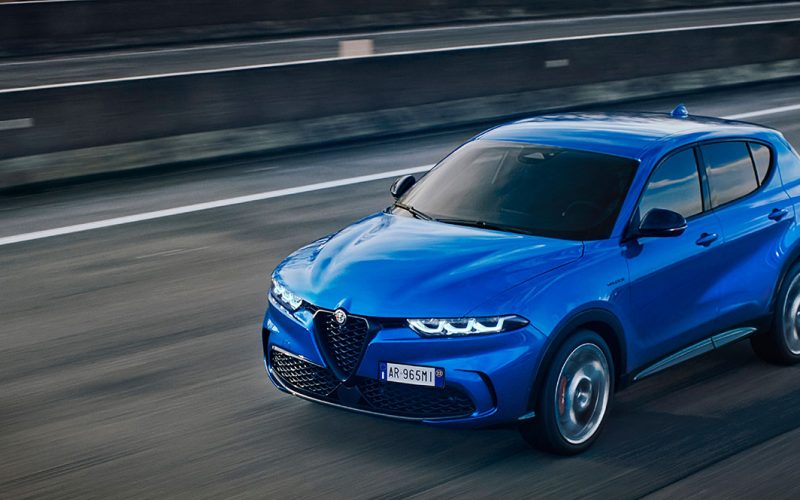 The 2023 Alfa Romeo Tonale Veloce (European-spec) heads down a highway somewhere in Europe.