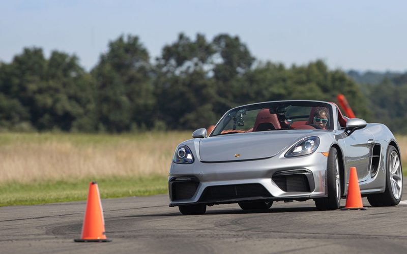 Chloe Chambers driving Porsche 718 Spyder for Guinness World Record in slalom